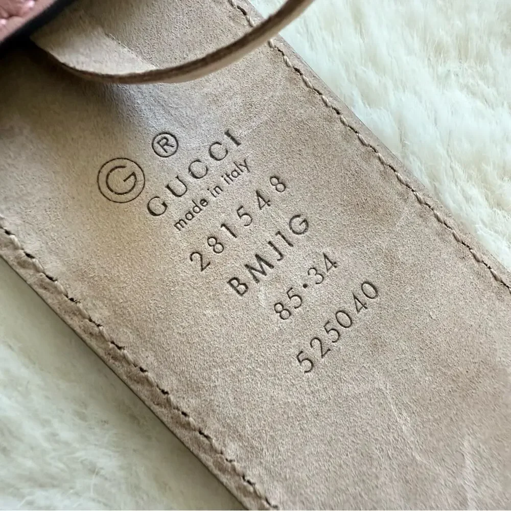 Gucci GG Marmont pink leather belt size 85/34 Authentic Retail 650$